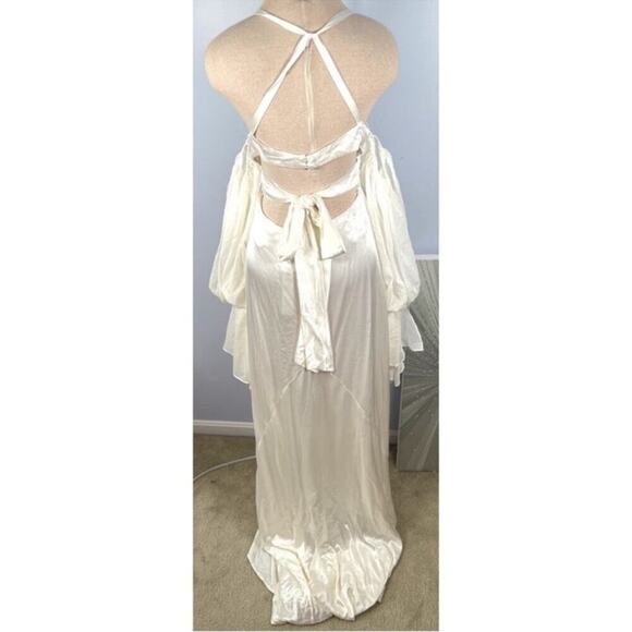 For Love & Lemons Esme Puff Sleeve Bridal White Maxi Gown Size Large - Picture 10 of 12